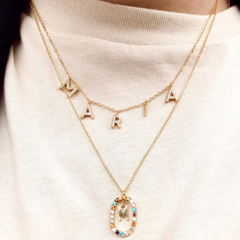 0.05µm-0.08µm Gold Plating Thickness 925 Sterling Silver Plating Letter Pendant Necklace