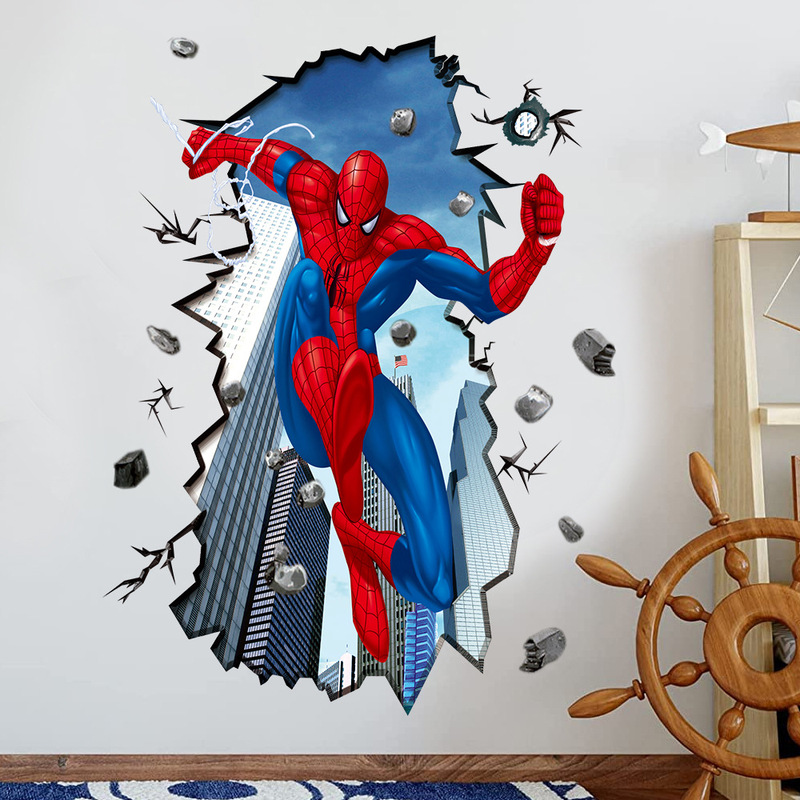 Cross-borDer Specially DesigneD for Creative Home Decoration anD Home Decoration Stickers Imitation 3D Wall Stickers Wholesale SpiDer-man Wall AY8003
