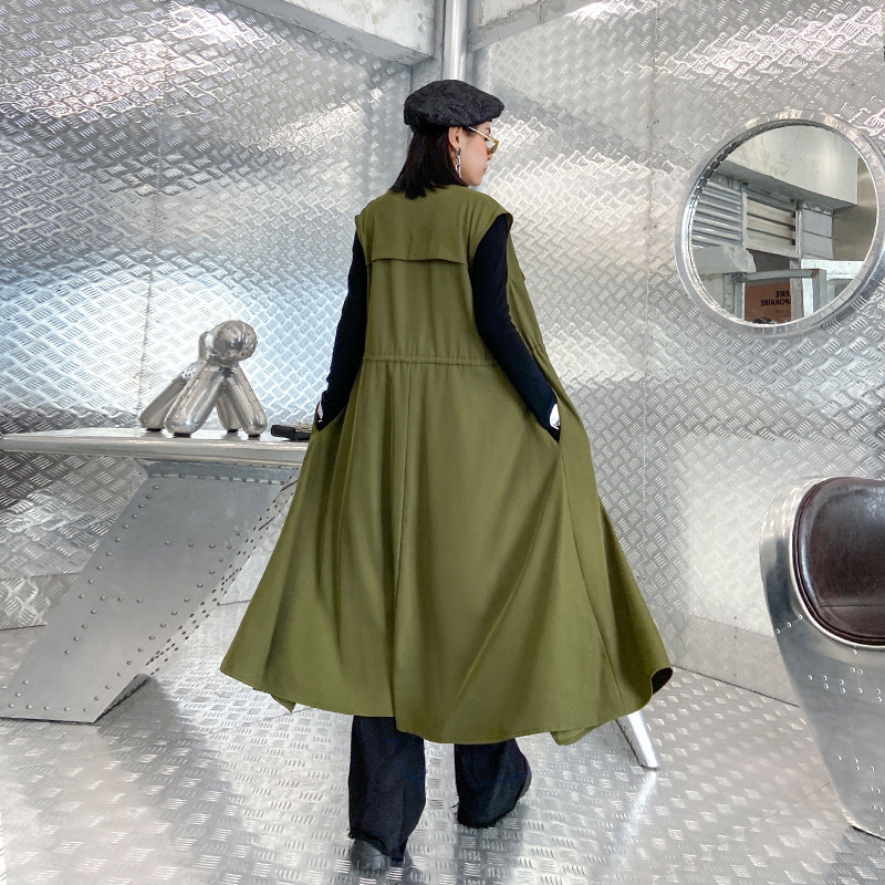 Estilo coreano traje suelto collar sin mangas Chaleco de primavera y otoño de las mujeres delgada cintura apretada diseño sentido nicho estilo occidental cardigan vestido
