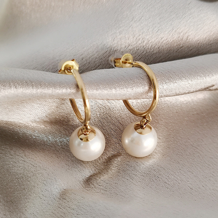 1 Paire Style Simple Géométrique Incruster Le Cuivre Perles Artificielles Agate Plaqué Or 14K Boucles D'oreilles display picture 5