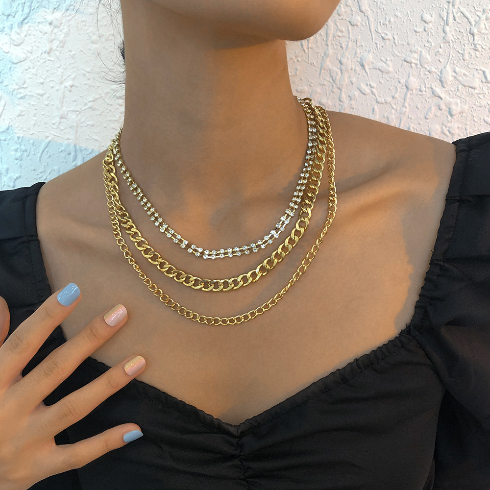 punk style chain necklace personality exaggerated diamond necklace hip hop retro multilayer necklacepicture12