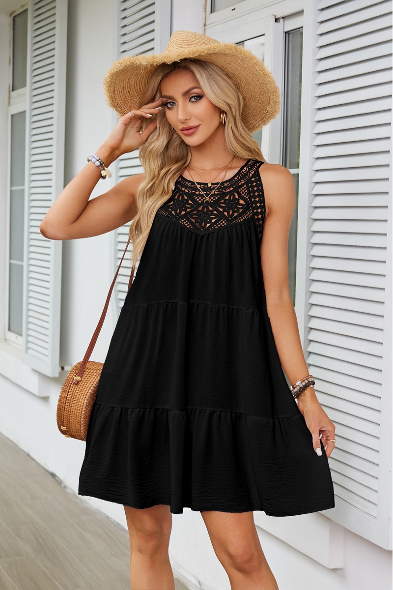 Women's Regular Dress Simple Style Halter Neck Lace Sleeveless Solid Color Knee-Length Holiday Daily display picture 7