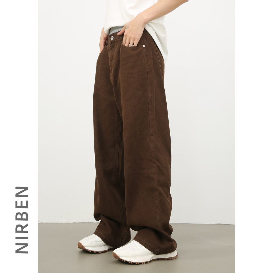 Quần jean nam ống đứng rộng rãi lưng nửa thun phong cách Hàn Quốc — Cà phê đậm, Kaki sâu, Xám đậm