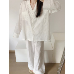 韩系甜美拼接蕾丝边衬衫长袖睡衣女款爆款2025春秋新款家居服套装