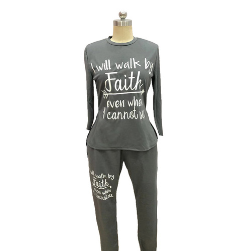European and American fashion women's letter print long-sleeved T-shirt + pants two-piece set casual set