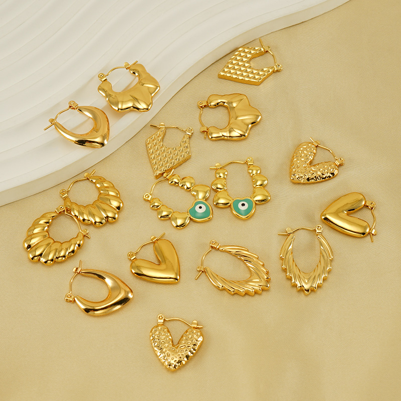 15g Weight 304 Stainless Steel Ear Needle Material Hoop Earrings Classification 1 Pair Quantity Outdoor, Shopping Occasion 304 Stainless Steel Material Geometric, Heart Shape, Eye Pattern Women's Gender Plating Design Basic, Modern Style, Classic Style Style 1 Pair Basic Modern Style Classic Style Geometric Heart Shape Eye Plating 304 Stainless Steel Hoop Earrings 5