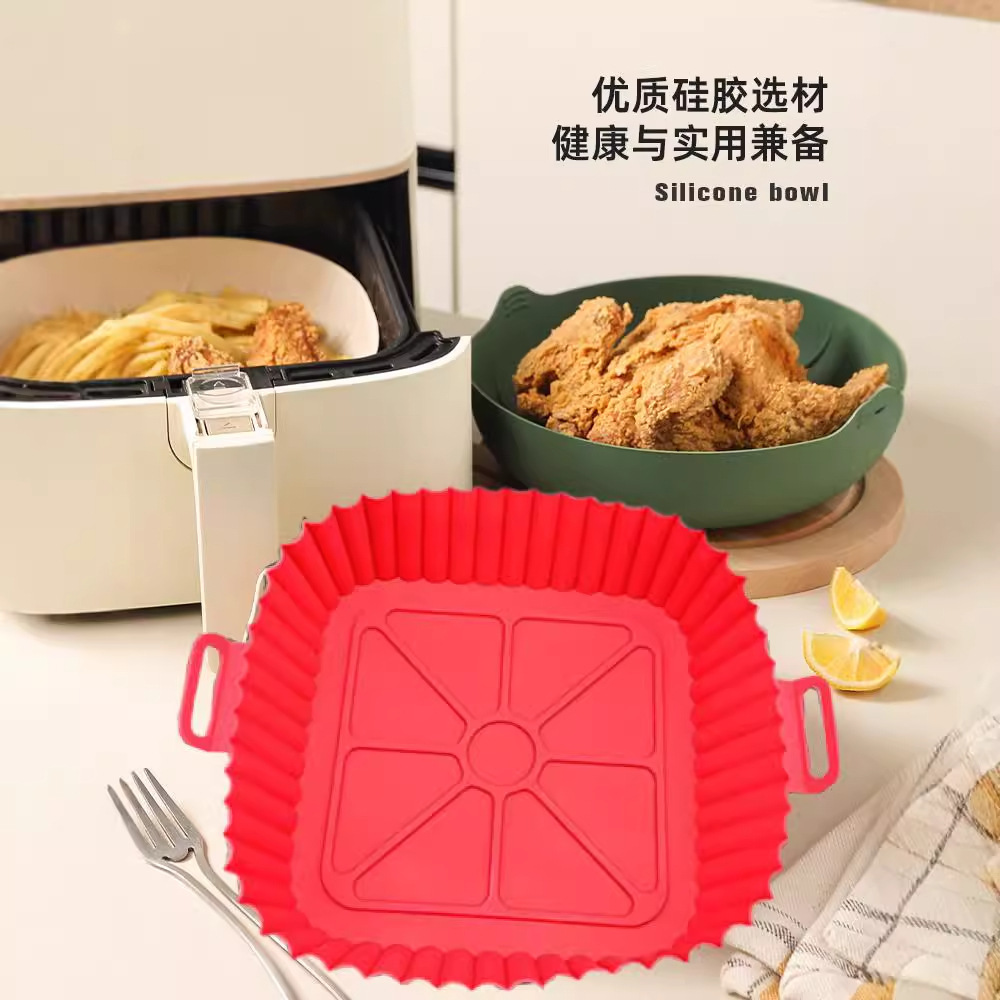 Cross-border air fryer silicone baking bowl, foldable household microwave baking bowl, high-temperature resistant oven tray baking pan