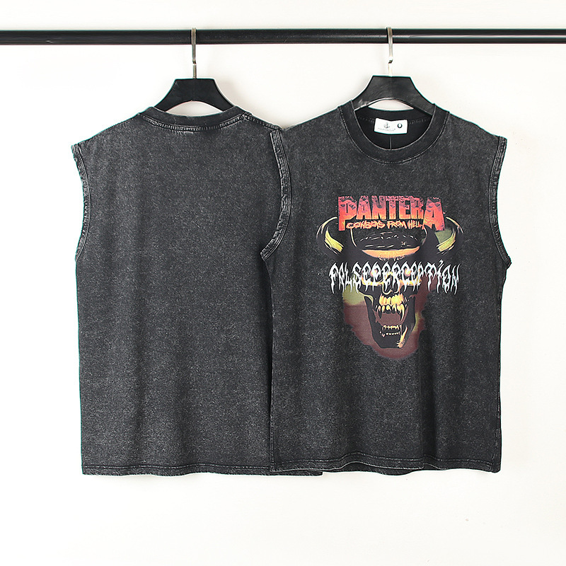American Style Antique vintagePantera Panther Band Bull Washed Vintage Antique Sleeveless High Street Waistcoat Vest American Style Antique vintagePantera Panther Band Bull Washed Vintage Antique Sleeveless High Street Waistcoat Vest