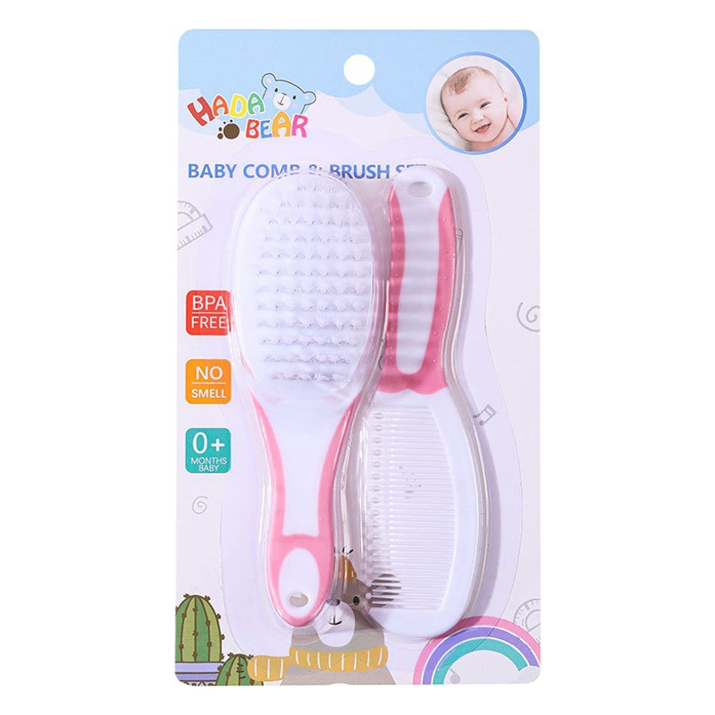 Inglés embalaje bebé de dos colores peine cepillo traje bebé cabeza cuidado peine bebé baño champú cepillo