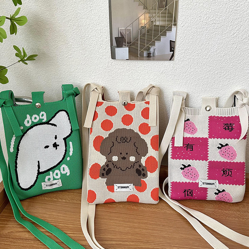 Nueva sensación de alto nivel encantadora cartoon tejido bolso de teléfono móvil de moda chica multifuncional bolso de hombro bolso portátil