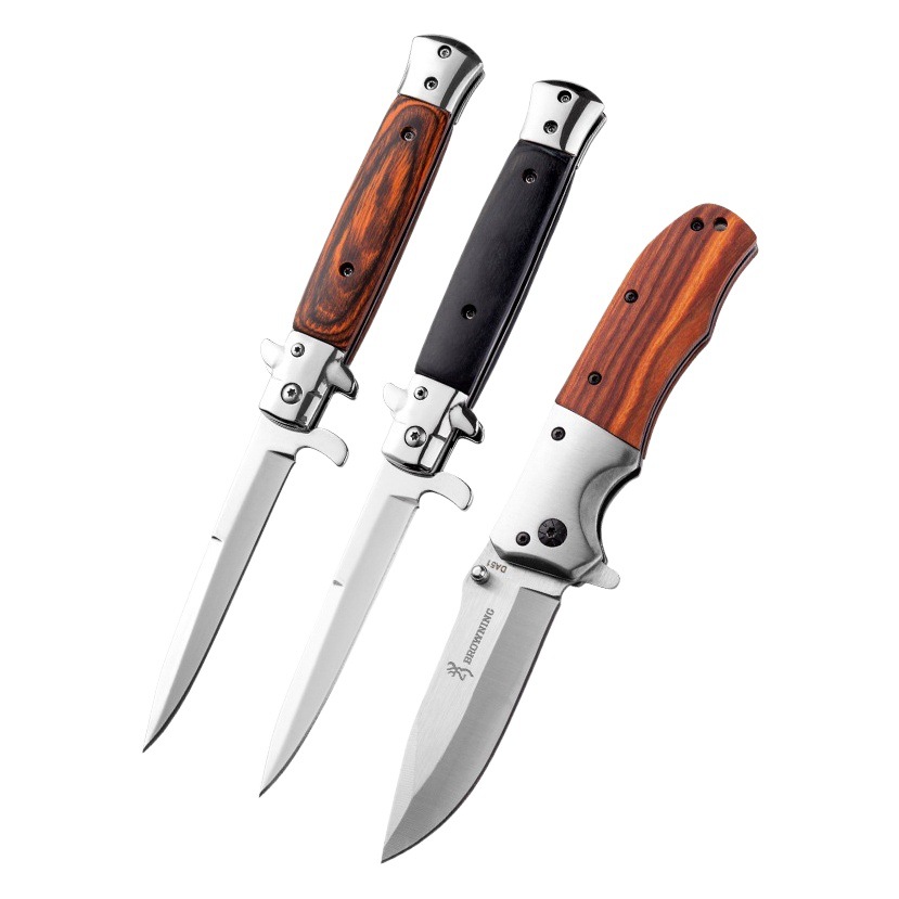 Suministro directo de fábrica Yangjiang cuchillo acampar al aire libre portátil de alta dureza de acero inoxidable mango de madera de color cuchillo plegable