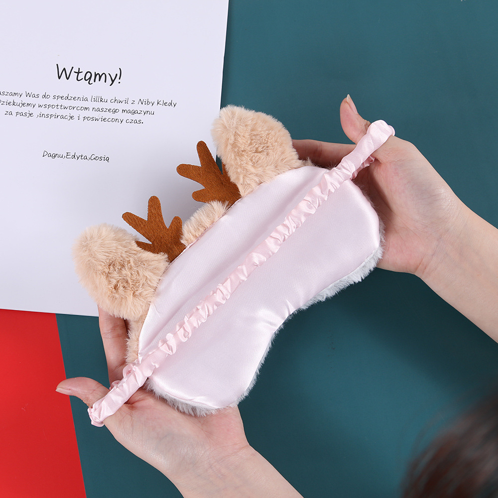 Fábrica al por mayor de felpa máscara de ojo de dibujos animados de santa claus alce sombreado máscara de ojo zorro animal bolsa de hielo transpirable