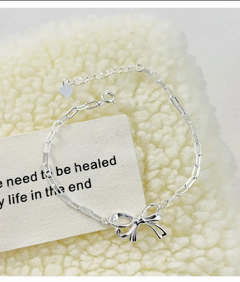 6g Weight Bracelets Classification 925 sterling silver Chain Material 1 Piece Quantity Holiday, Daily Occasion Sterling Silver Material Bow Knot Pattern Women's Gender Casual, Sweet, Simple Style Style Sterling Silver Bow Knot Bracelets 8