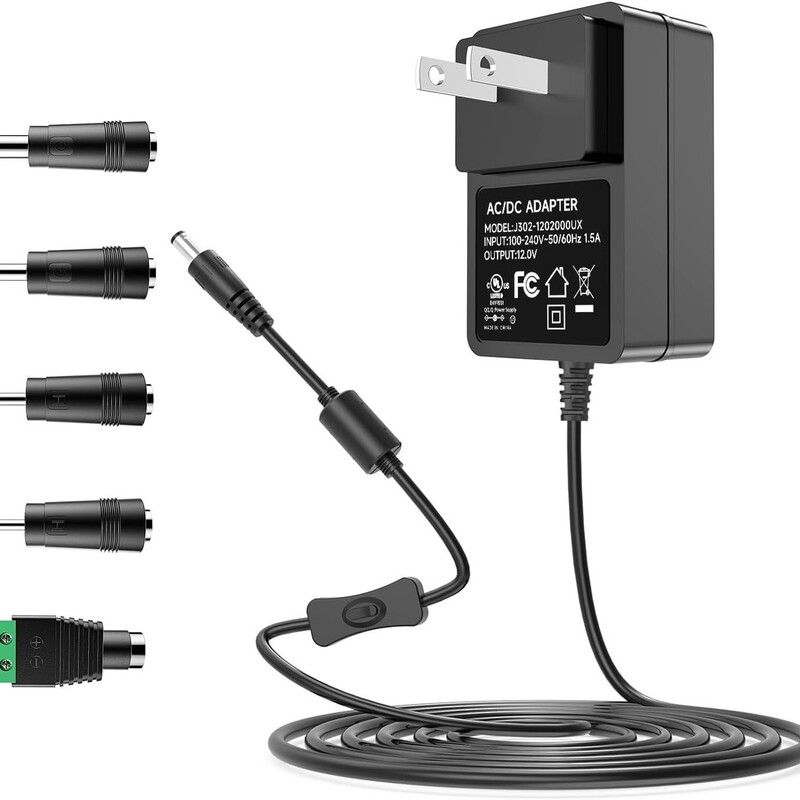 DC 12V power supply, UL certified, 100-240V AC to 12V 2A/1A adapter