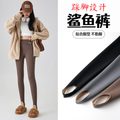 女性用ハイウエスト足踏みシャークパンツ、秋冬用アウターウェア、腹部を引き締めヒップを上げる暖かいレギンス、ベルベットで厚みのある新しいヨガパンツ