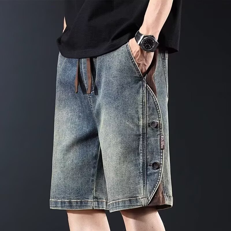 American Retro Denim Shorts Men's Summer New Breathable Loose Large Size Five-Point Pants Trendy Brand Handsome Casual Mid-Pants