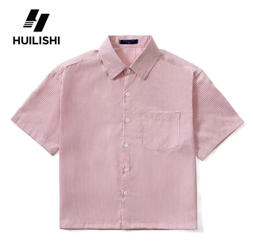 Camicia a righe blu a maniche corte da uomo per l'estate_voghion.com