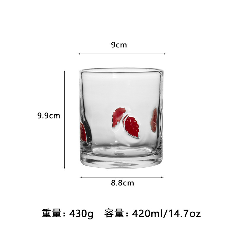 中古人工开口贴片水晶玻璃杯樱桃草莓压花贴片装饰饮品咖啡杯|undefined