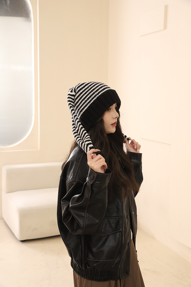 Corée du Sud Chine-Chic Marque Mignon Oreille De Lapin Tricoté Rayé Pull Laine Enfants y2k Shopping Mode Chaud Froid Chapeau_voghion.com