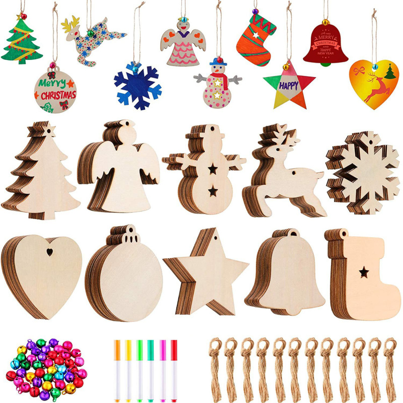 クリスマスウッドチップ 10 クリエイティブクリスマス装飾用品家の装飾クリスマス用品 DIY 落書きウッドチップペンダント|undefined