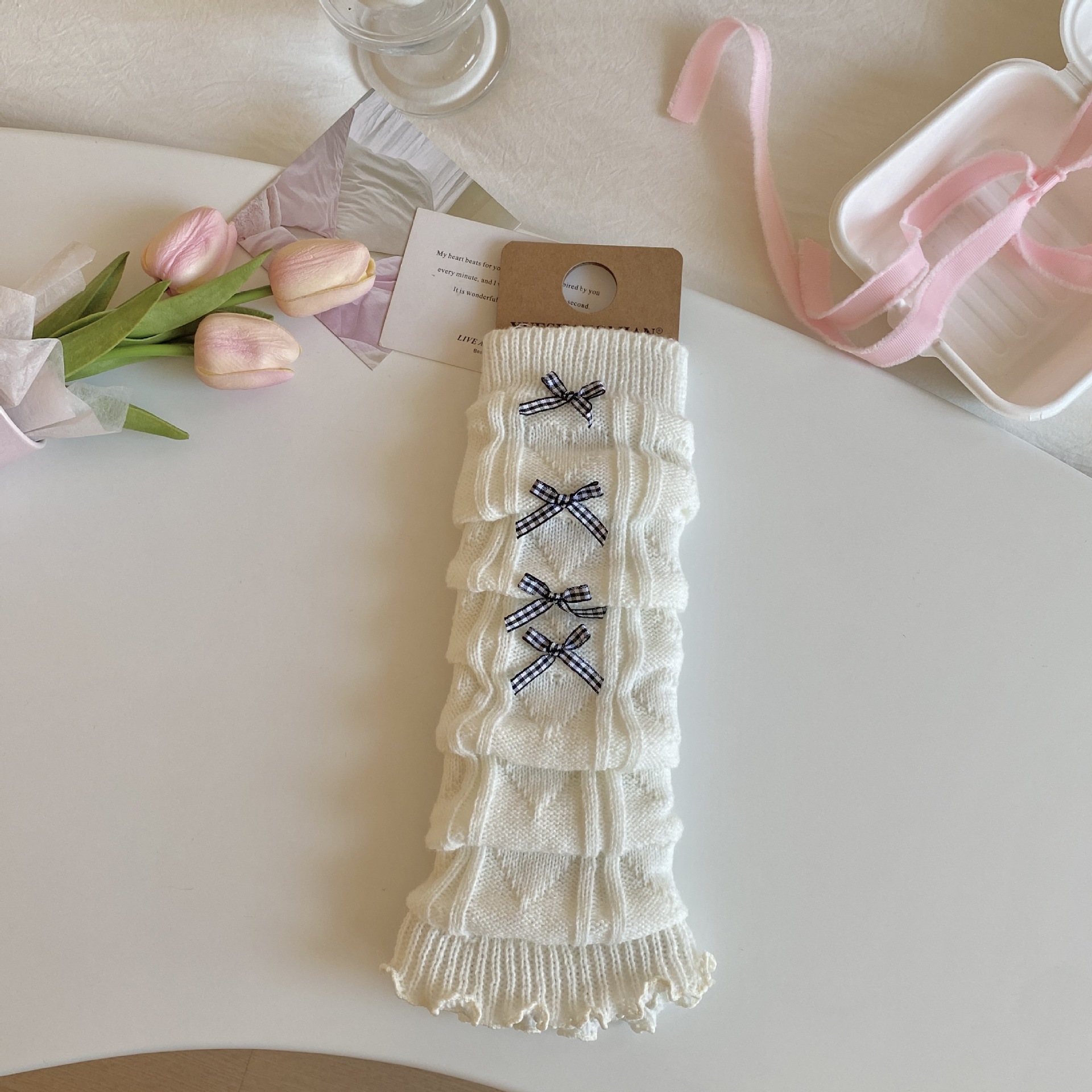 Scaldamuscoli Calzini in cotone alla moda da donna Lolita Plaid Bowknot Calzini impilati Stile balletto Dolce lavorato a maglia Autunno e inverno Vitello_voghion.com