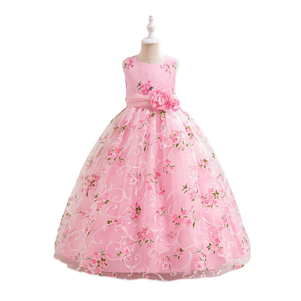 Ropa infantil de nuevo estilo europeo y americano, vestido de niña con falda tutú estampada de malla, vestido de noche para niñas, vestido de gala infantil.