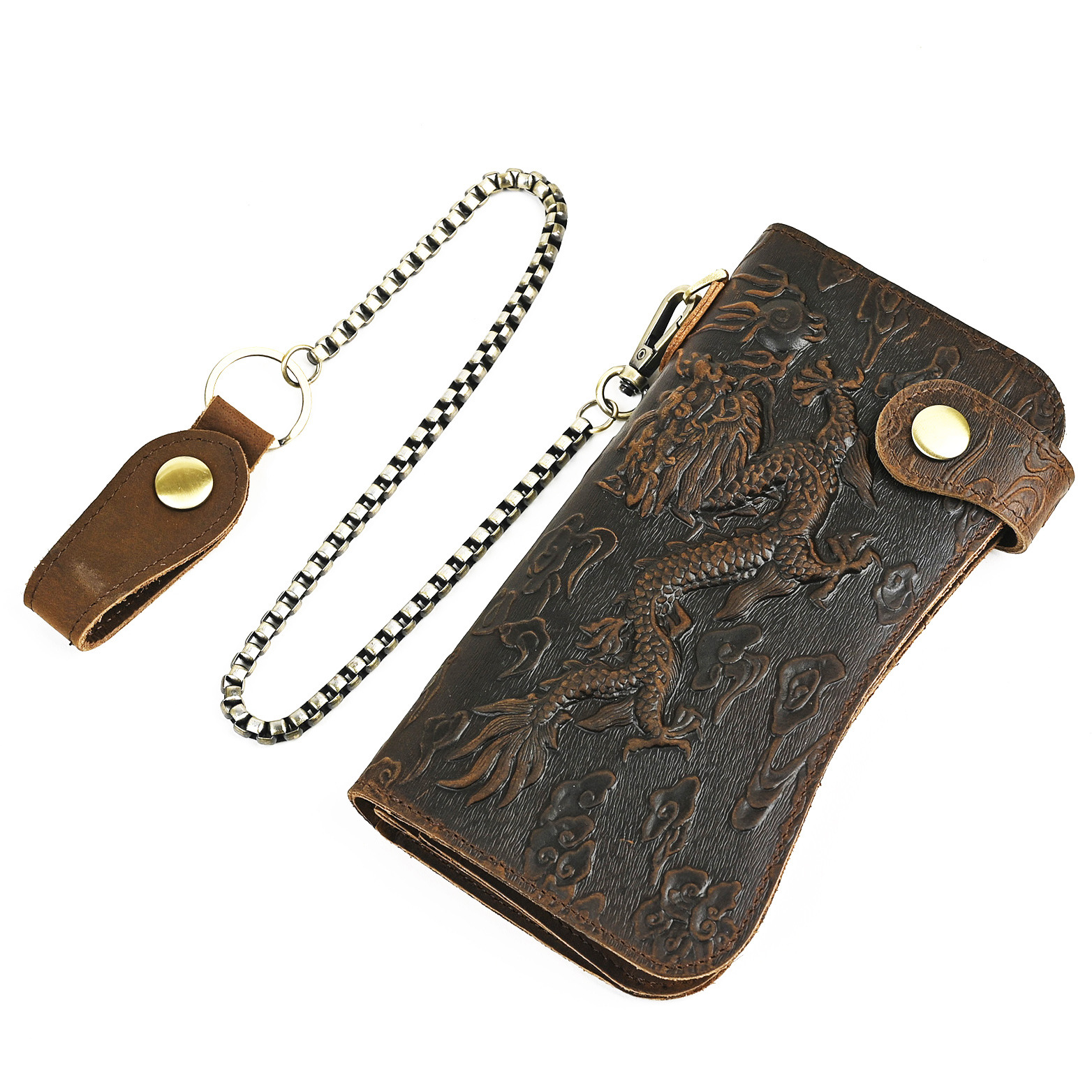 头层疯马皮牛皮 外贸男士多卡位大容量手拿铁手链钱包钱夹 1088