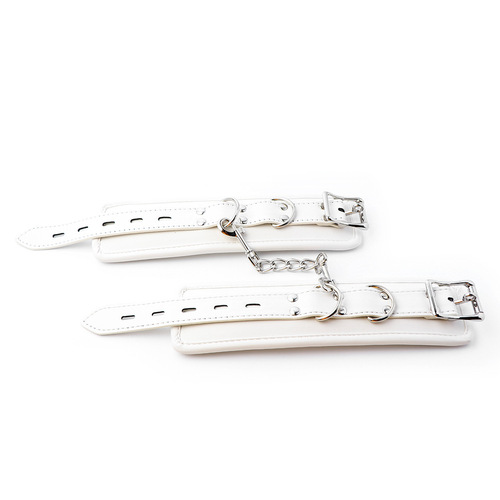 Adult men's and women's erotic leather handcuffs, white soft leather sponge elastic hand buckles, detachable bondage chain shackles