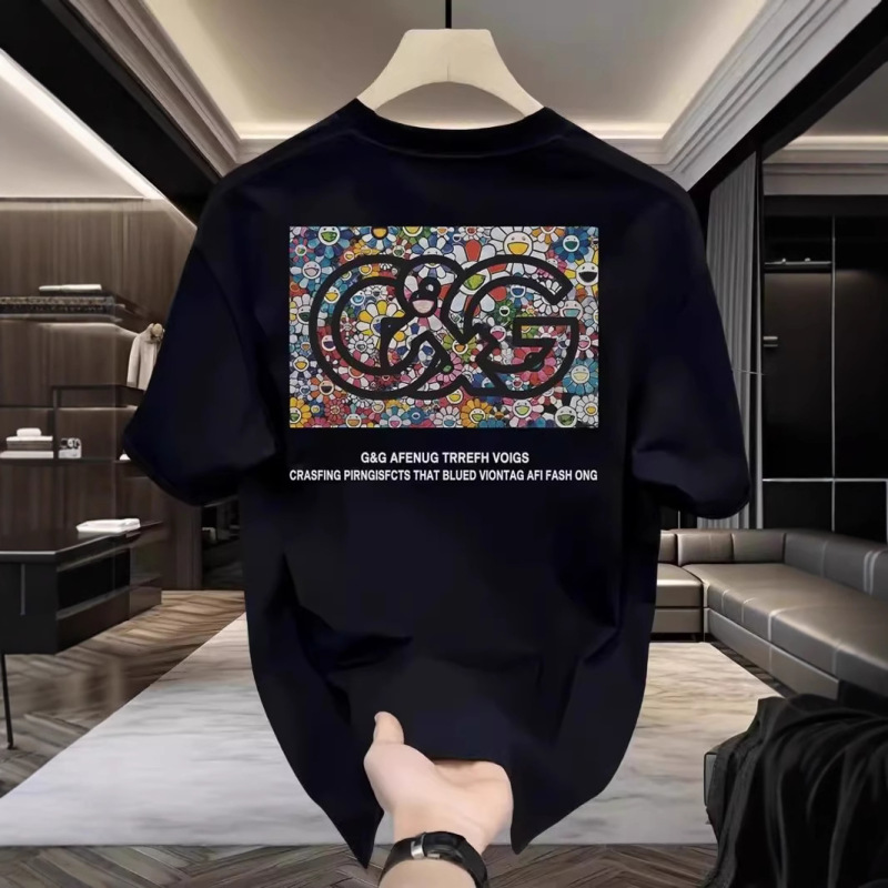 Summer New Short-Sleeve Men's Fashion Trendy Paisley Smiley Face Print Round Neck Casual Versatile T-Shirt Half Sleeve Summer New Short-Sleeve Men's Fashion Trendy Paisley Smiley Face Print Round Neck Casual Versatile T-Shirt Half Sleeve