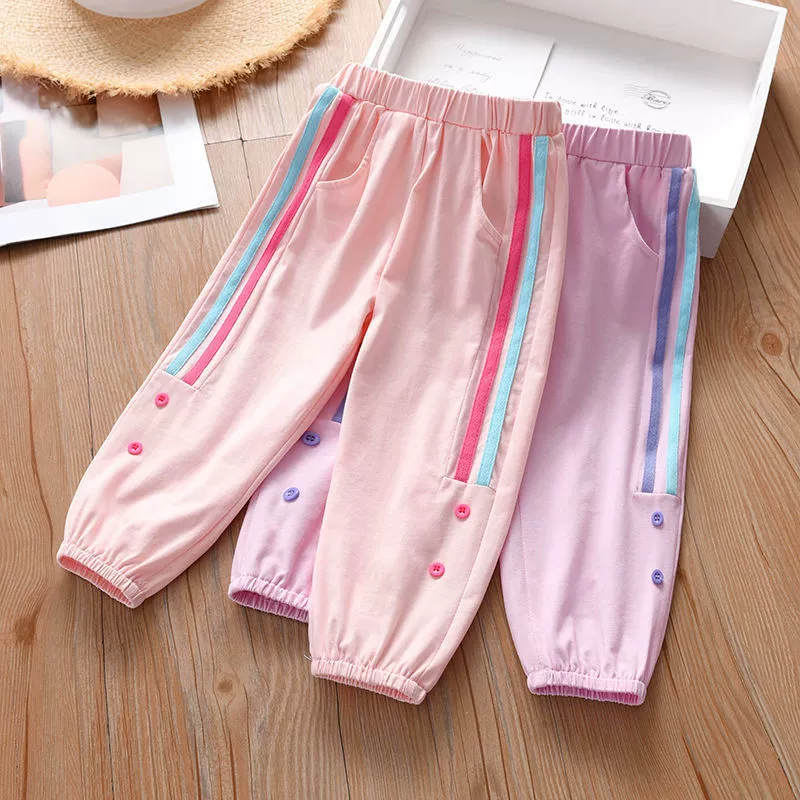 Брюки для девочек, летние повседневные брюки из чистого хлопка, летняя тонкая летняя одежда для девочек, весенне-осенние детские штаны с защитой от комаров, новый стиль