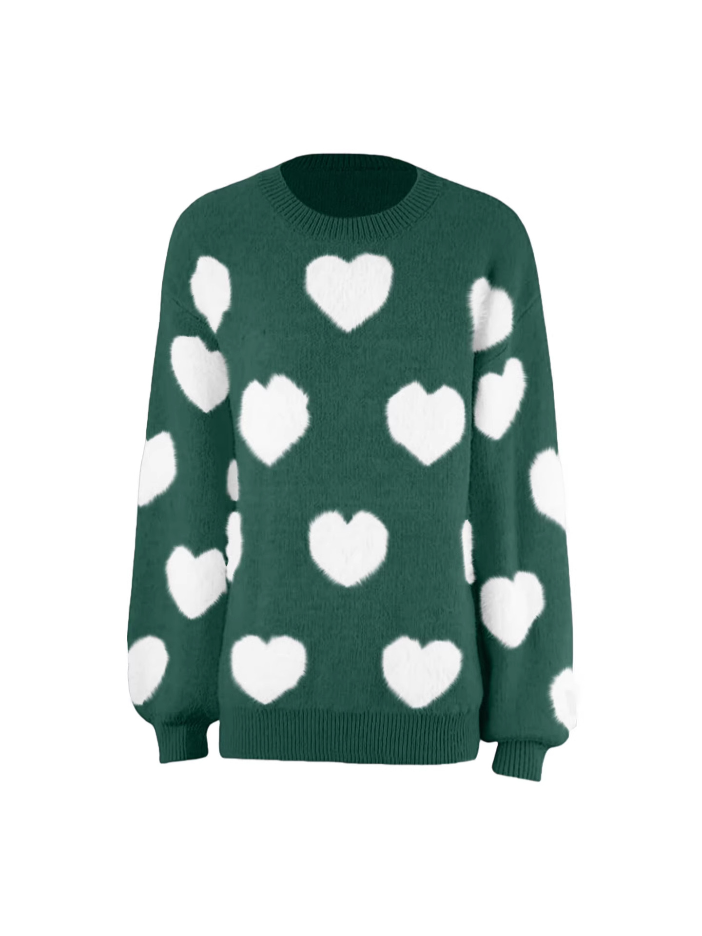 Tx-Yt01-Deer Plush Round Neck Pullover with Valentine's Day Heart 3D Print