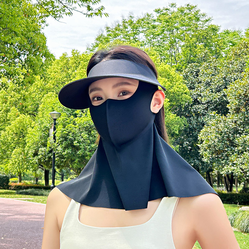 日焼け止め帽子、マスク、首の保護が一体化した夏用フルフェイス抗UV UPF50+アイスシルク通気性フェイスキニセット|undefined