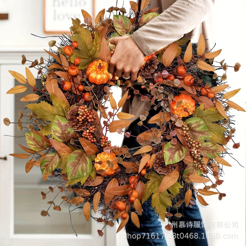丰收节花环感恩节仿真南瓜枫叶秋天装饰跨境亚马逊Autumn Wreath|undefined