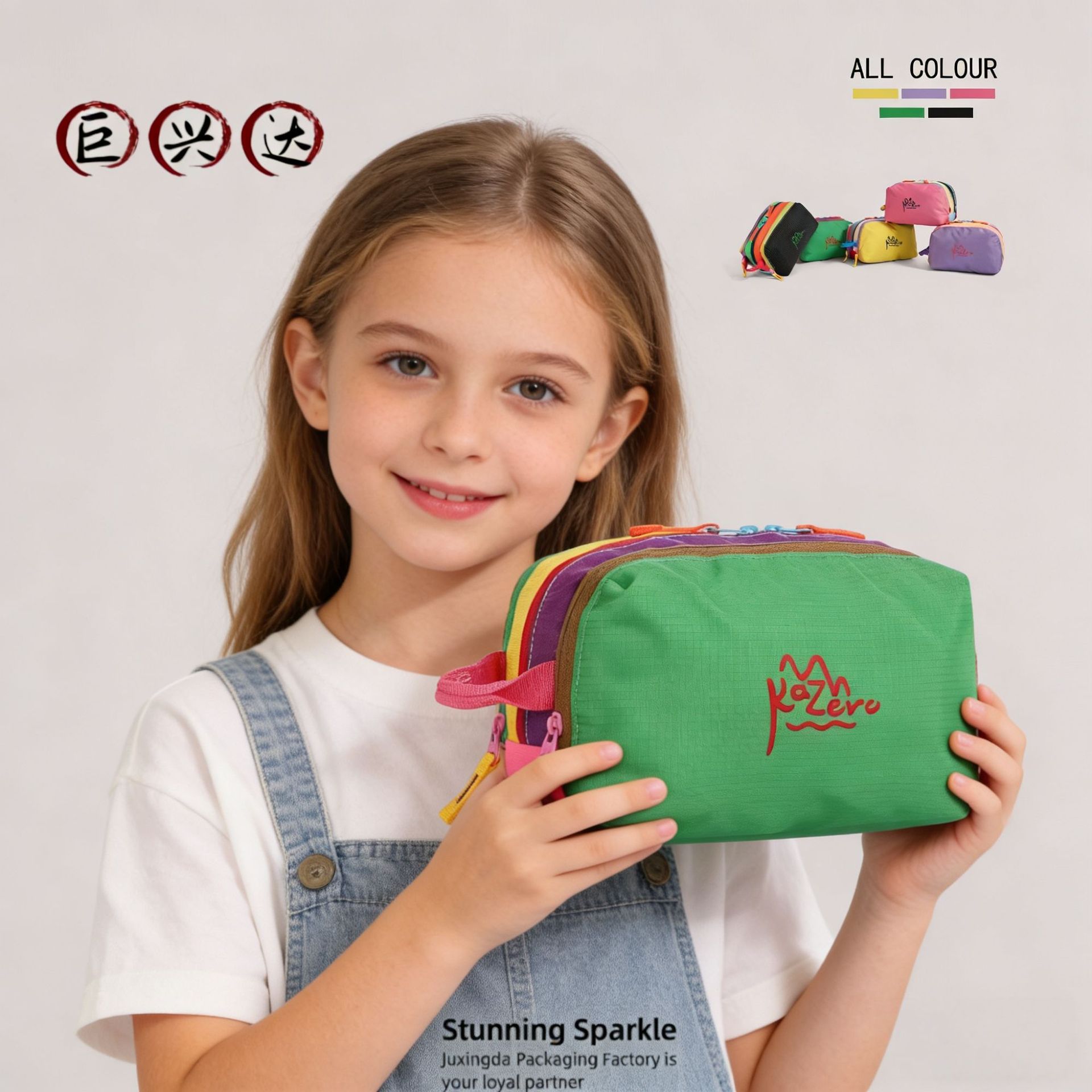 Bolsa de maquillaje de contraste de dopamina con tres capas de separación de nuevos productos portátiles para el cuidado de la piel y artículos de higiene para niños bolsa de cambio