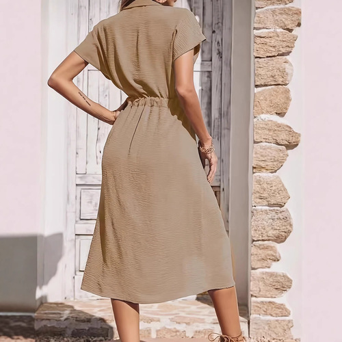 Europe and America cross-border 2025 summer Amazon new hot selling casual fashionable comfortable lace waist shirt dress