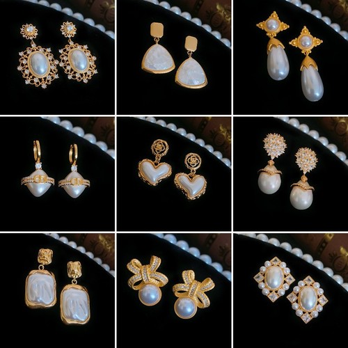 925 silver needle love pearl earrings, real gold plating, fashionable, elegant, light and luxurious temperament earrings, high-end earrings