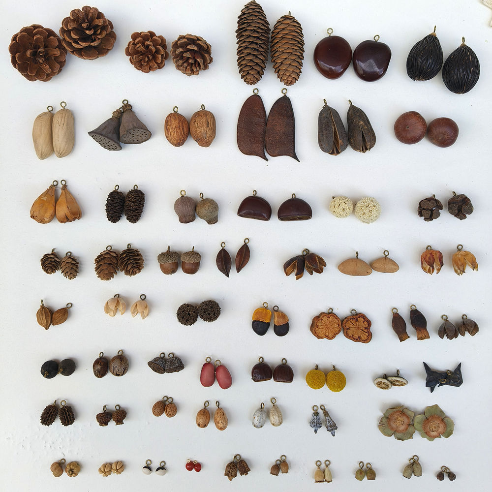 带羊角钉手工diy果子橡果莲蓬开口笑植物秋天果实创意耳环手链果