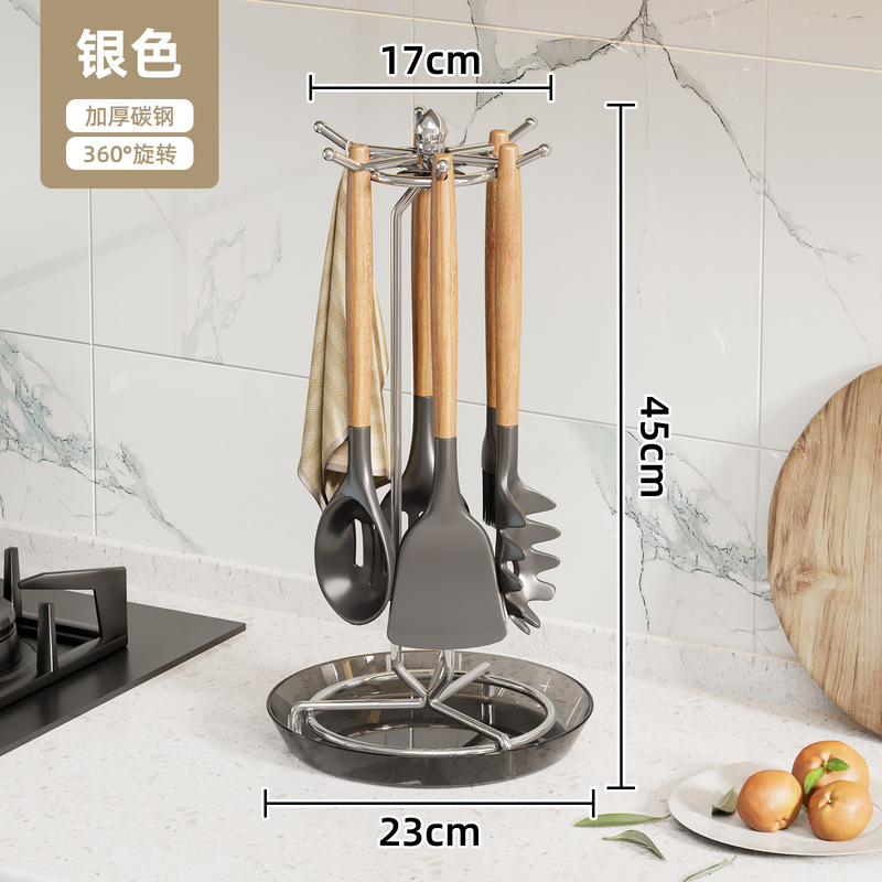 回転スパチュラ収納ラックキッチンカウンタートップ吊り下げスプーンとスパチュララックフックホルダーキッチン用品スプーン収納ラック|undefined