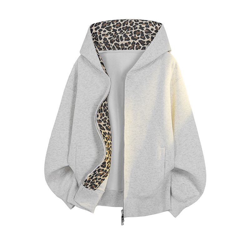 Felpa da uomo American Retro con stampa leopardata, marchio di tendenza primaverile, giacca con cappuccio pesante da 360 g, vestibilità pulita e casual_voghion.com