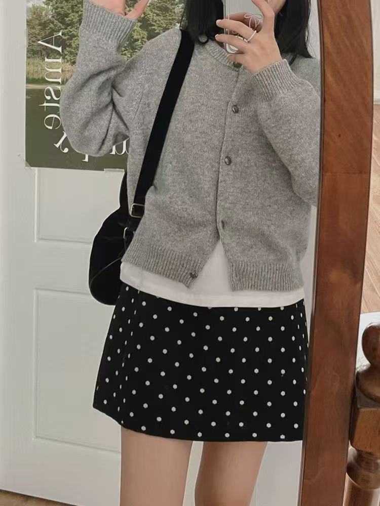 Cárdigan Corto de Punto para Mujer de Acrílico con Cuello Redondo y Manga Larga para Otoño e Invierno