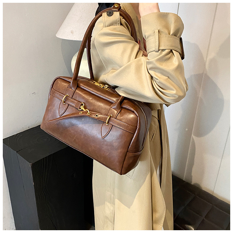 Retro Large Capacity Underarm Bag For Women 2024 New Winter Shoulder Bag Handbag Commuter Boston Pillow Bag - Thumbnail 3