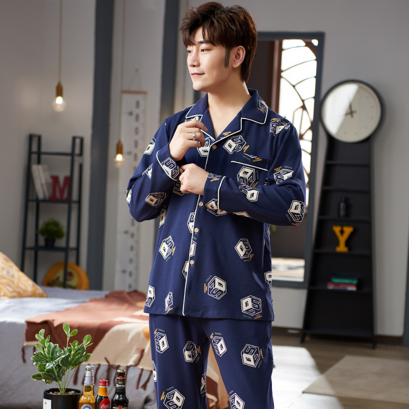 Primavera y otoño 100% algodón de manga larga pijamas de los hombres pueden usar fuera de ocio desgaste del hogar de primavera y verano traje marea