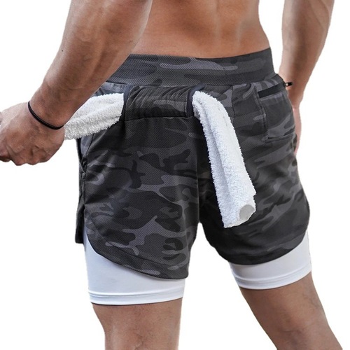 foreign trade new men's running sports and leisure outdoor loose multi-pocket double-layer fitness shorts