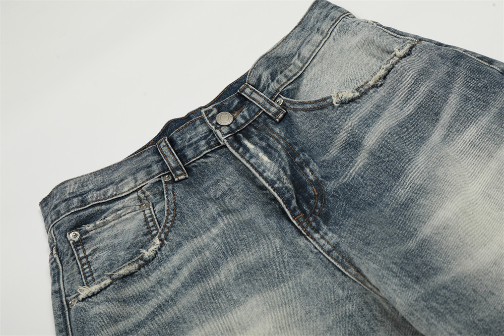 Men's Punk Retro Ripped Washed Jeans High Street Trendy Distressed Chic Wide Leg Pants mid Waist Long Softener Machine Washable_mkmklike.com