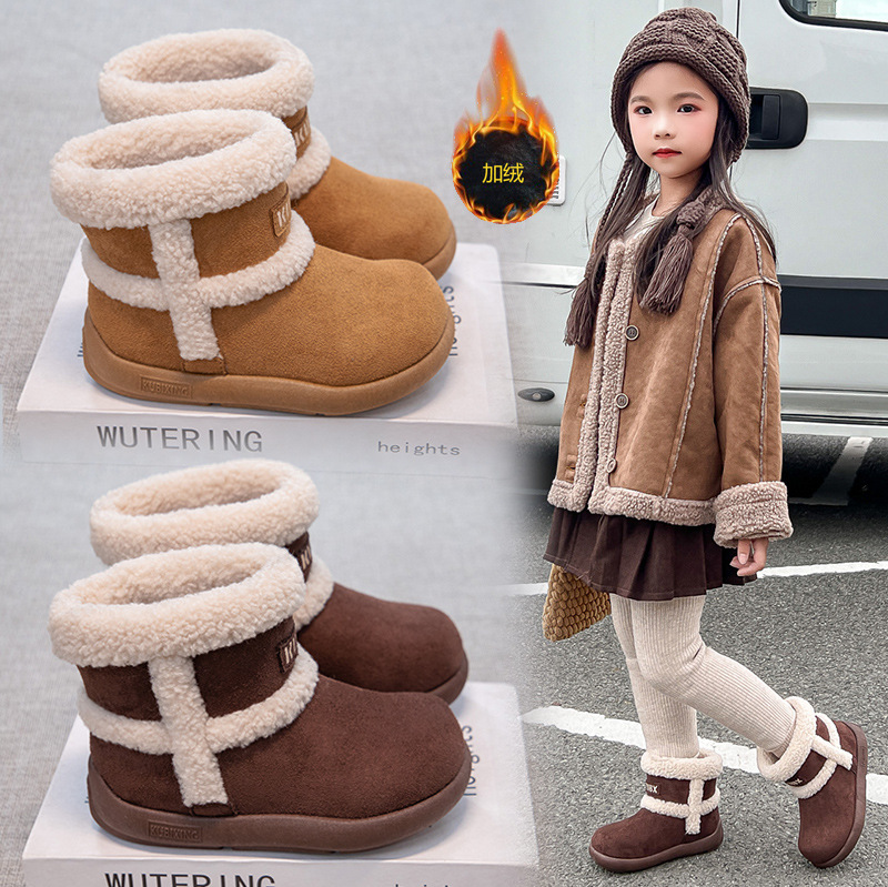 Girls' Snow Boots to Prevent Cold and Heattech 2025 Winter Kidsren's Short Boots to Prevent Cold and Heattech Large Cotton Boots Retro Fur Boots
