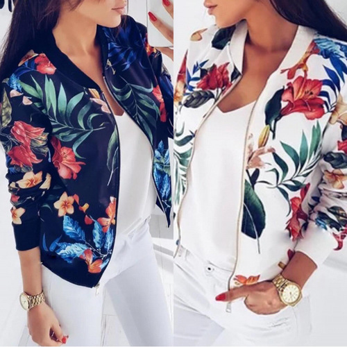 New European and American-style hot-selling women's floral fashion autumn jacket—short printed coat