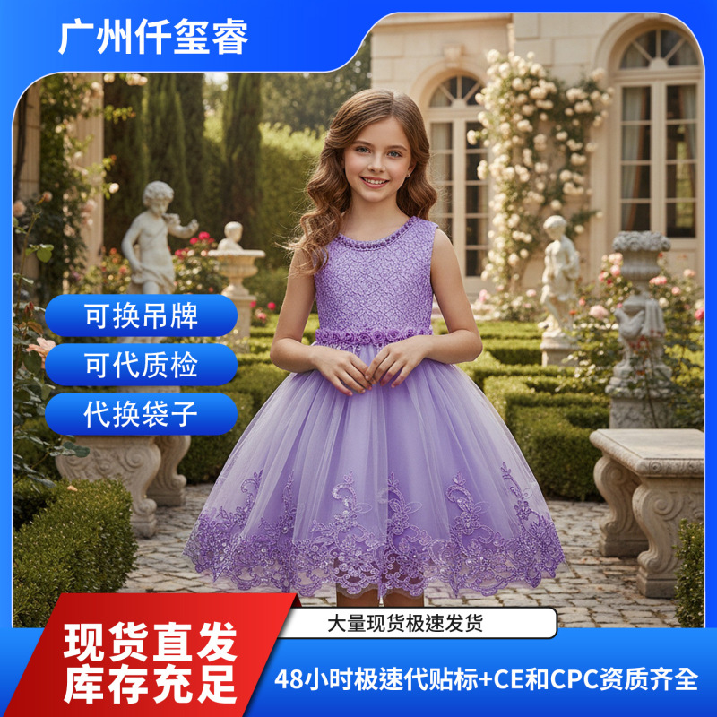 Foreign trade explosion children's dress dress princess puffy skirt wedding flower girl dress lace beaded mesh skirt Foreign trade explosion children's dress dress princess puffy skirt wedding flower girl dress lace beaded mesh skirt