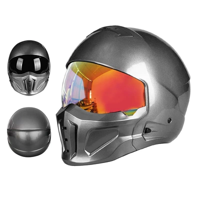 for Men and Women, Summer | Motosiklet kaskı (dəbilqə) - 856-metallic-gray-second-generation-colorful-mirror-m55-56