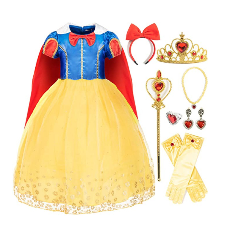 Christmas Snow White Dress Long Shawl Puffy Sweet Girl Dress Bronzing Flower Princess Dress Christmas Snow White Dress Long Shawl Puffy Sweet Girl Dress Bronzing Flower Princess Dress