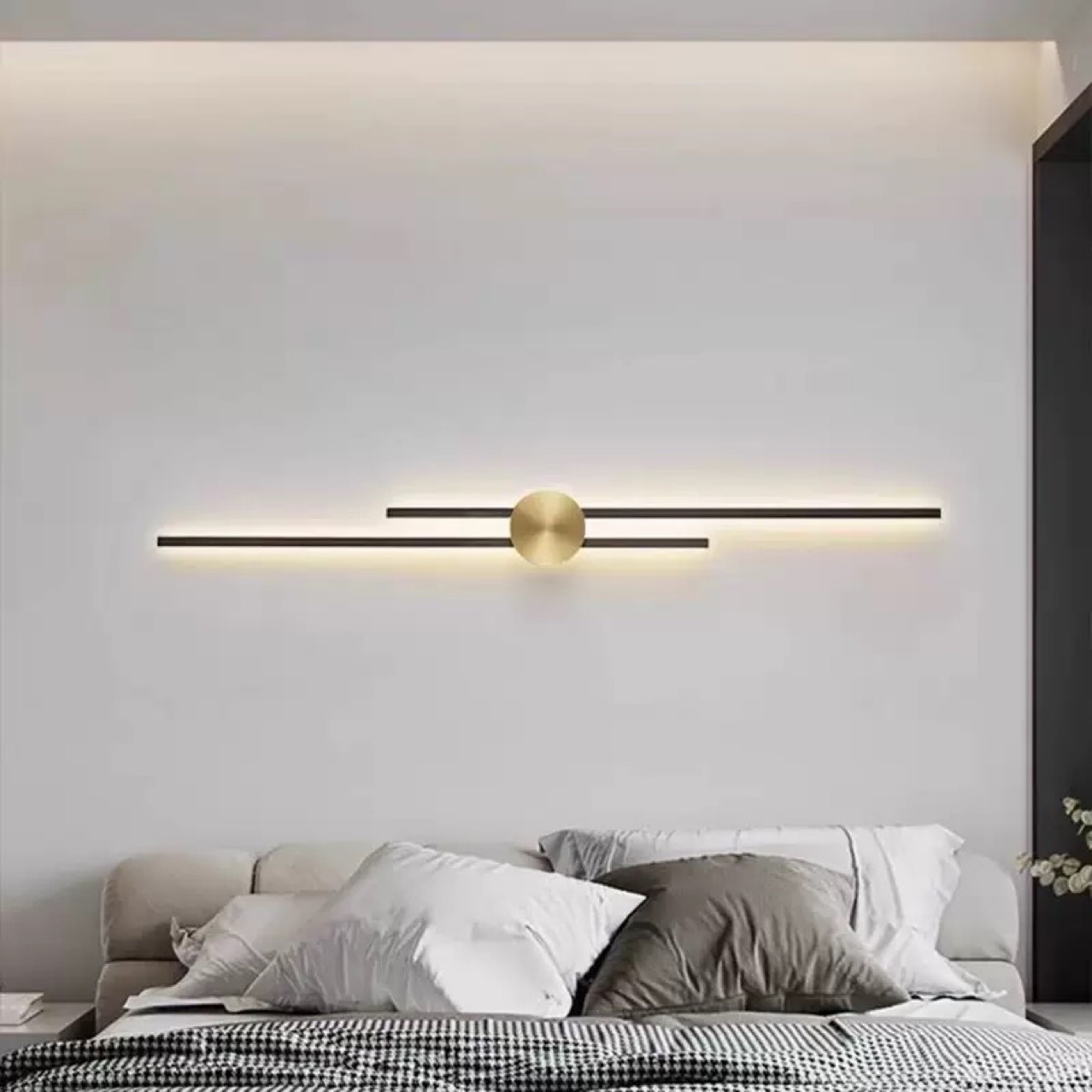Minima rejilla larga sala de estar luz de fondo de pared de atmósfera Zhongshan minimalista moderna creativa estudio dormitorio lámpara de pared de cabezal de cama